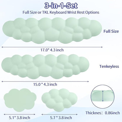 Cloud Wrist Rest Keyboard, Cloud Keyboard Wrist Pad Set with PU Leather Memory Foam, Cute Arm Rest for Palm Support, PC/Gaming Desk Accessories/Office Setup/Computer Hand Cushion - Light Green
