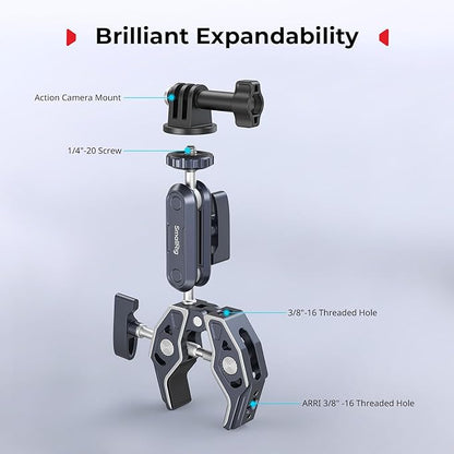 SMALLRIG Camera Mount Clamp 2-Pack, Ballhead Magic Arm with Adapter for GoPro, Camera Monitor Mount, Super Clamp for DSLR/Stabilizer - 5529