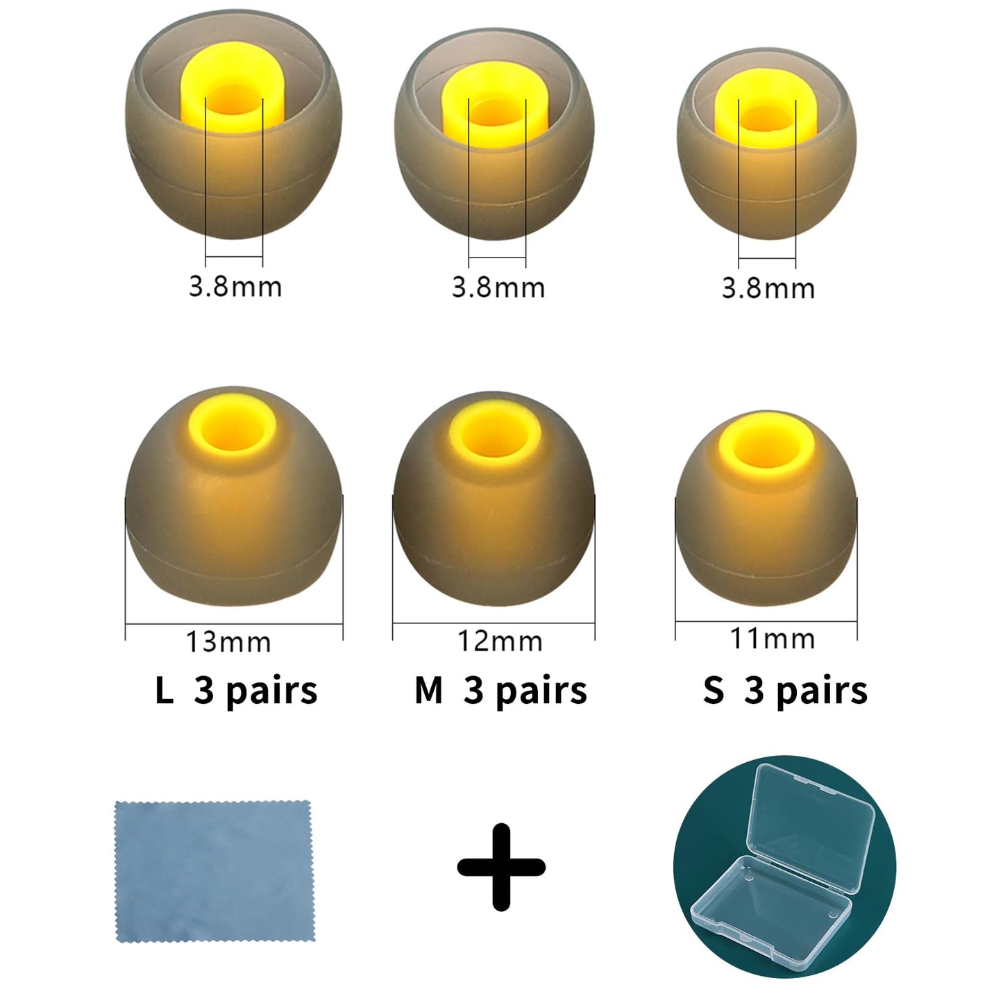 TSZYYM Replacement Earbud Tips Soft Anti Slip Washable and Reusable Silicone Fit Most In-Ear Earbuds (Inner Hole 3.8mm-5.1mm) 18pcs S M L