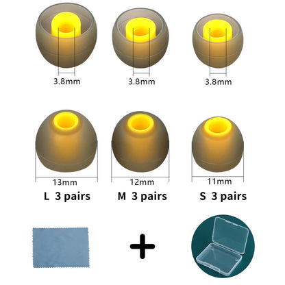 TSZYYM Replacement Earbud Tips Soft Anti Slip Washable and Reusable Silicone Fit Most In-Ear Earbuds (Inner Hole 3.8mm-5.1mm) 18pcs S M L