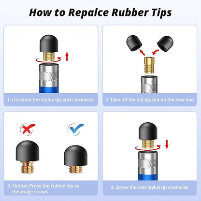 Rubber Tips for Stylus Pens (15 Pair, 0.2'' & 0.28'') Replacement nibs for Touch Screen Pen,Soft,No Scratches,Universal Stylus Ends