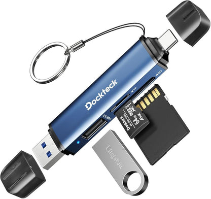 Dockteck SD Card Reader Adapter, 5G Super Speed USB3.0 SD/TF Card Reader, 3-Slot USB A/C to SD/Micro SD/USB A Memory Card Reader for UHS-I SD/Micro SD/SDHC/SDXC/MMC, with OTG for Plug&Play