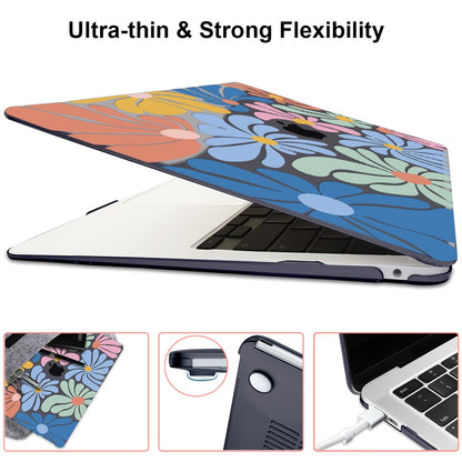 LCMOCICO Compatible with 2021 2020 2019 2018 MacBook Air 13 inch Case M1 A2337 A2179 A1932 Touch ID, Crystal Printed Pattern Plastic Hard Shell Case for Mac Air 13 M1 2021, Colorful Flowers Black