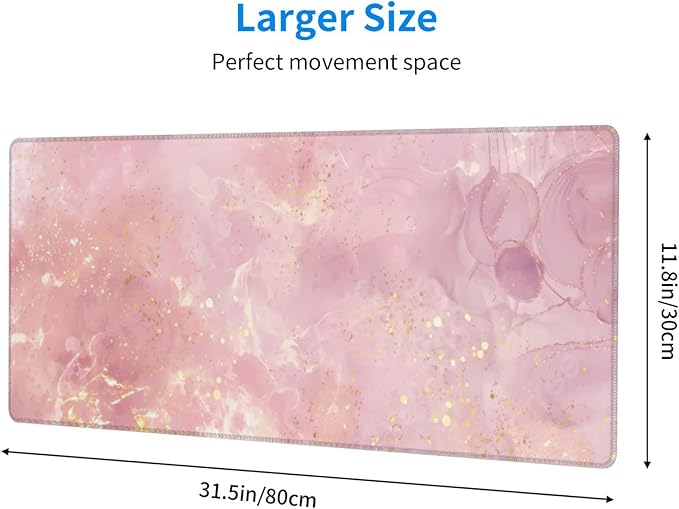 Rose Gold Marble Large Mouse Pad Extended Gaming Mousepad 31.5 x 11.8 Inch with Anti-Slip Rubber Base Cute Office Decor Women Girls Computer Accessories Home Office Supplies