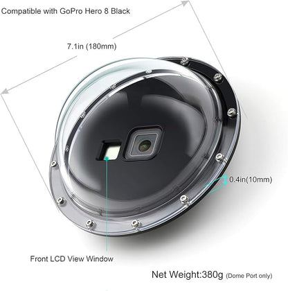 Dome Port for GoPro Hero 8 Black, Dome Port Lens with Waterproof Housing Case Shutter Trigger Floating Hand Grip for Hero 8 Black Snorkeling Diving Underwater Photography