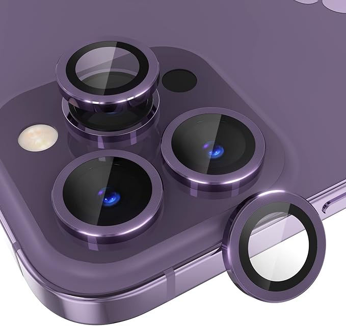 Choiche [3+1 for iPhone 14 Pro/iPhone 14 Pro Max Camera Lens Protector, 9H Tempered Glass Camera Cover Screen Protector Metal Ring Decoration Accessories (Purple)