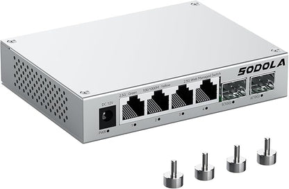 SODOLA 6 Port 2.5Gb Easy Web Managed Switch, 4 x 2.5G Base-T Ports, 2 x 10G SFP+,Aluminum Alloy Cooling & Magnetic Mounting - LACP/QoS/VLAN/IGMP Managed Multi-Gigabit Switch for Homelab