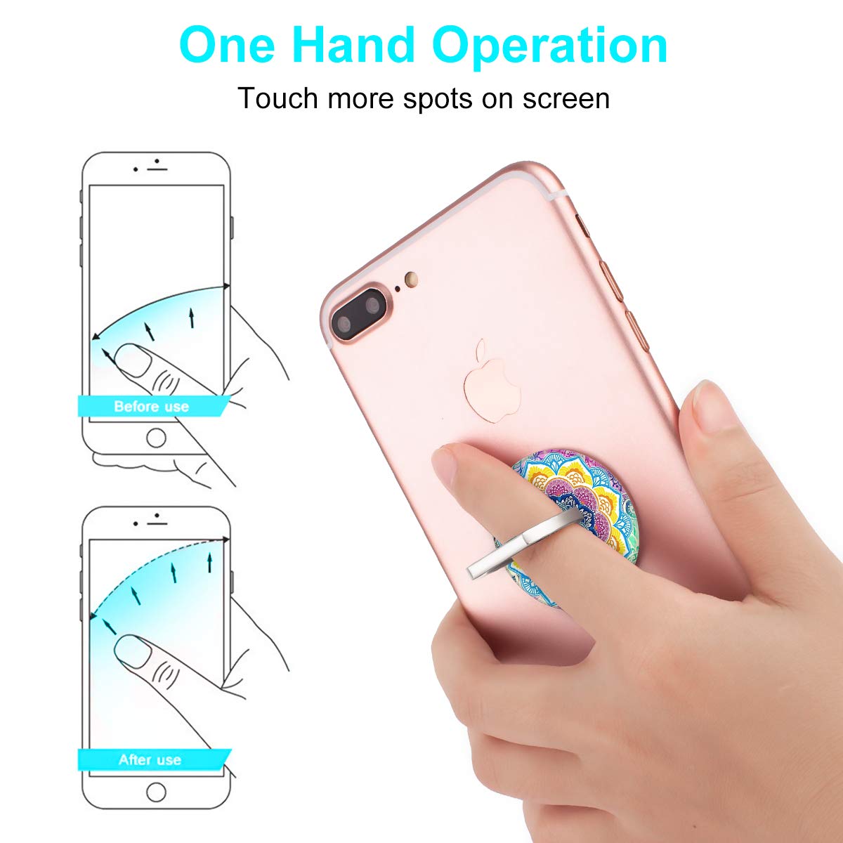 Bonoma Cell Phone Ring Holder Stand, 3 Pack Colorful Mandala 360 Rotation Universal Smartphone Ring Grip Stand Compatible with Smartphones and Tablets