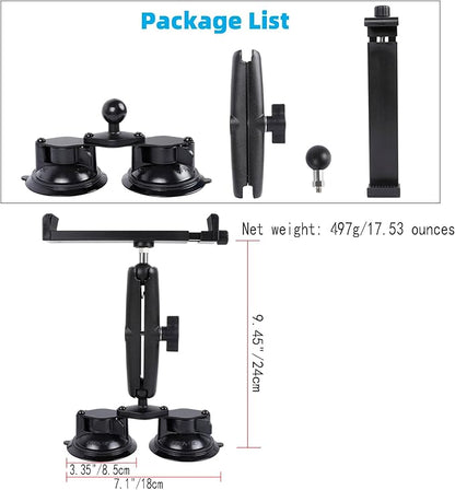 iPad Pro 12.9 Inch Tablet Mount with Dual Suction Cup Base for Truck Car Windshield, Aluminum Arm Heavy Duty Tablet Suction Holder for Window, Compatible with 6.5-12.9" Tablets