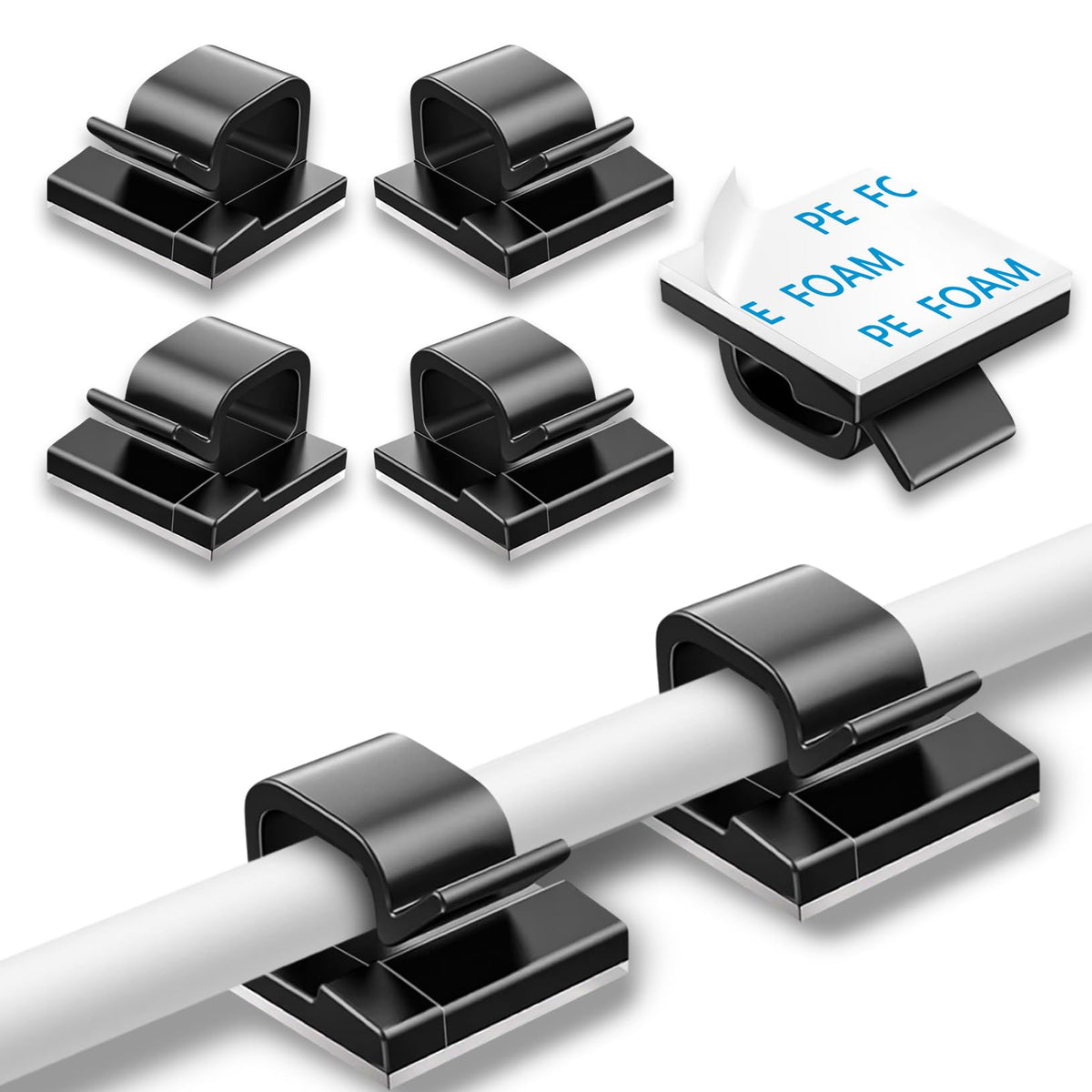 200 Pcs Cable Clips, Adhesive Cable Organizer Cord Holder Wire Clip Wire Management Self Adhesive Hooks Wire Holder for Office, Home, Black
