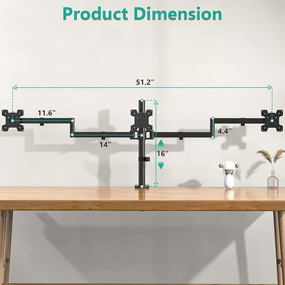 WALI Triple Monitor Mount, 3 Monitor Desk Mount for 13-27 inch Computer Screens, Holds up to 22 lbs, Triple Monitors Stand for Desk, with Tilt, Swivel, Rotation, VESA 75/100mm (M003S), Black
