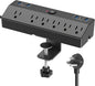 Desk Clamp Power Strip with 40W Fast Charging Station, JXGUCAT 10ft Flat Plug Power Strip Surge Protector, 2 USB-C Ports, 6 AC Outlets, Fit 2.48" Tabletop Edge, Home Office Desk Accessories Essentials