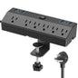 40W Fast Charging Station, Desk Clamp Power Strip 10FT Extension Cord, JXGUCAT Removable Desk Mount Flat Plug Power Strip Surge Protector, 2 USB-C Ports, 6 Outlets, Fits 1.8" Tabletop Edge