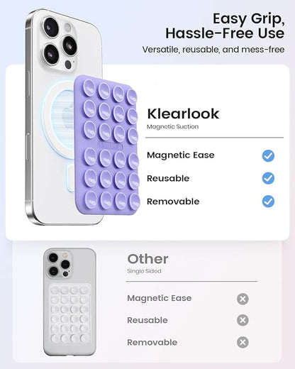 Klearlook Magnetic Suction Phone Mount for MagSafe Case, Removable Sticky Phone Grip Holder for Hands-Free Makeup/Selfie/Live Streaming/Vlog for TikTok & Instagram Influencer/Creator, Lavender