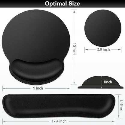 Ergonomic Keyboard Wrist Rest, Mouse Pad with Wrist Rest Black, Funny Gaming Mousepad with Wrist Support, Memory Foam Wrist Rest Set for Computer Keyboard, Office Desk Accessories