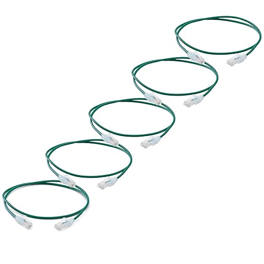 TRUECABLE Cat6 Component Rated Patch Cable, Unshielded (U/UTP), 3ft, Green, 28AWG Stranded Pure Copper, Snagless 10G High-Speed Ethernet Cable, PoE++ 4PPoE 100W, UL Listed, RoHS-3, 5 Pack