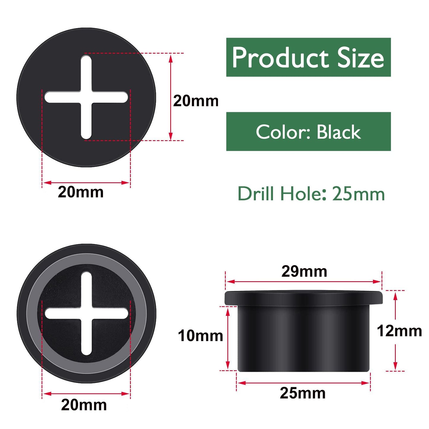 EASYEAH 20Pcs Desk Grommet, 1" (25mm) Black Silicone Cord Hole Cover, Flexible Rubber Wire Grommets, Wall Grommets for Cables Management, Table, Countertop, Cabinets and Furnitures Wire Organizer
