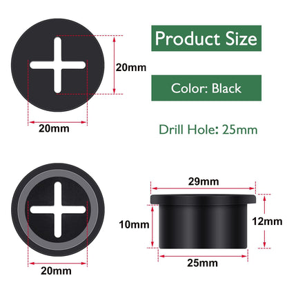 EASYEAH 20Pcs Desk Grommet, 1" (25mm) Black Silicone Cord Hole Cover, Flexible Rubber Wire Grommets, Wall Grommets for Cables Management, Table, Countertop, Cabinets and Furnitures Wire Organizer