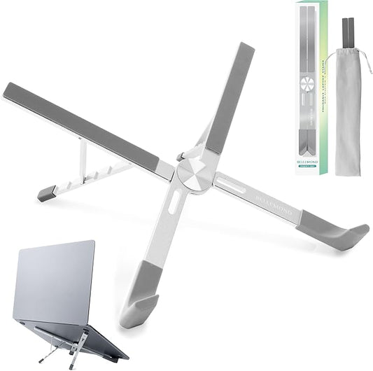 BELLEMOND | X-Shape Laptop Stand – Adjustable Aluminum Riser, 5 Height Levels, Lightweight & Foldable, Ventilated, for Laptops and Tablets up to 17.3" | Space Silver