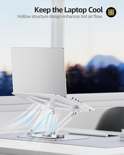 Urmust Laptop Stand for Desk with 360 Rotating Base, Ergonomic Adjustable Laptop Riser for Laptops 10 to 16 Inches