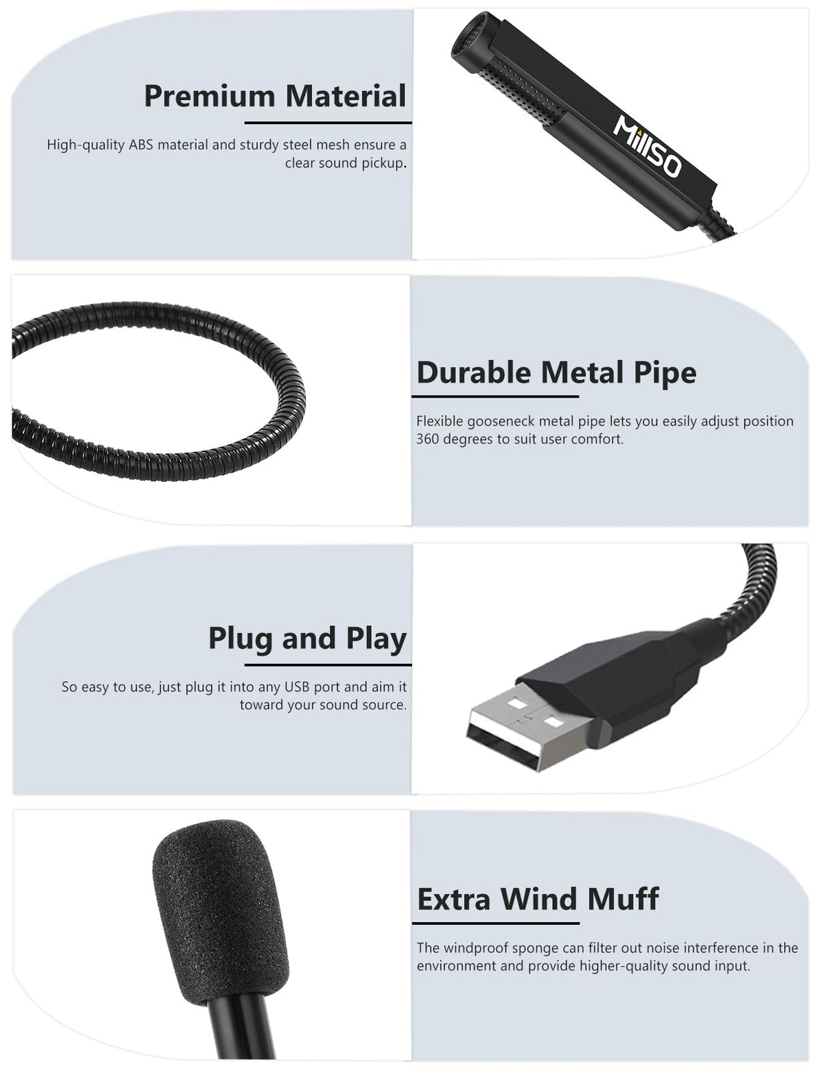 MillSO USB Microphone for Laptop Gooseneck Mini USB Computer Microphone