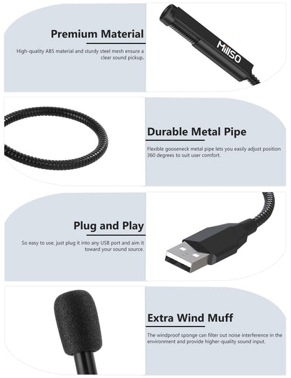 MillSO USB Microphone for Laptop Gooseneck Mini USB Computer Microphone