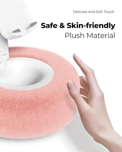 Phone Stand with Pillow, Adjustable iPhone Stand with Anti-Slip Strips, Fuzzy Tablet Holder– Compatible with 4"-7" Devices, Including iPhone, iPad, Kindle, and Android (Pink)