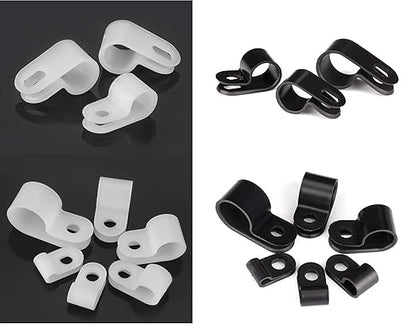 Bigtrans 305 Pcs Nylon Plastic R-Type Wire Clips 1/4" 5/16" 3/8" 1/2" 3/4" Clamps Fasteners Assortment for Cable Conduit -5 Size -White