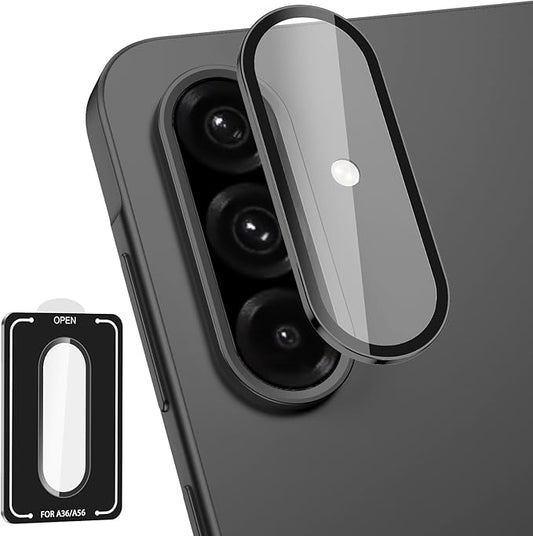 Avocase for Samsung Galaxy A36/A56 Camera Lens Protector, Individual Metal Ring Tempered Glass Lens Cover, [Strong Adsorption] Scratch Resistant Ultra-Thin HD Clear Lens Cover, 1 Set-Black