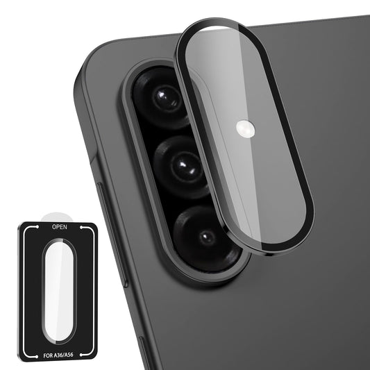 Avocase for Samsung Galaxy A36/A56 Camera Lens Protector, Individual Metal Ring Tempered Glass Lens Cover, [Strong Adsorption] Scratch Resistant Ultra-Thin HD Clear Lens Cover, 1 Set-Black