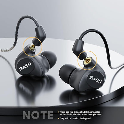 BASN Metalen in-Ear Monitors Headphones,Musicians Noise Isolating 4 Drivers IEMs with Deep Bass, Two Detachable MMCX Cables with Case for Singers,Drummers,Bassists(Gray)