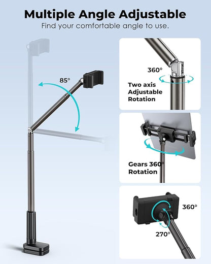 Viozon Tablet Holder Stand, Phone/Kindle Holder with Flexible Aluminum Alloy Long Arm, C Clamp for Headboard Bedside&Table, Compatible with 3.5-11" iPad,Kindle, iPhone 15 14 Plus/Pro Max,B
