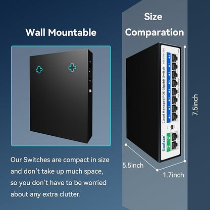 Poe Switch, 10 Ports Gigabit PoE Switch, (8 Ports gigabit Switch + 2 gigabit uplink) Cloud Managed Gigabit Ethernet Switch, 8 Poe Ports @120W, Web/App Smart Managed, Remote Detection/Restart