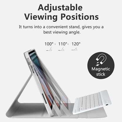 MMK iPad A16 Case (2025, 11"), iPad 10th Generation Case with Keyboard (2022, 10.9"), Wireless Detachable Keyboard, Pencil Holder (Grey)