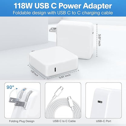 Mac Book Pro Charger - 118W USB C Fast Charger Power Adapter Compatible with MacBook Pro/MacBook Air 16 15 14 13 Inch, M1 M2 M3 M4, New iPad Pro and All USB C Device, Charge Cable 6.6ft