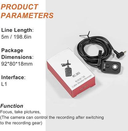 for Panasonic Cable RC301-L1 Remote Camera Small Shutter Release Remote Control 196.8 "Extended Cable Remote Wired Button GH3 GH4 GH5 GH6 S5 S5II G85 G9 GXL S1R -114(RC301-L1 GH 196.8in/5m)