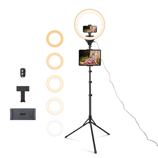 Aureday 14inch iPad Ring Light with Tripod Stand, 62inch Selfie Tripod Light Ring with Phone&Tablet Holder for Recording, 20W LED Circle Light with Wireless Remote for Tiktok, Makeup, Live Streaming