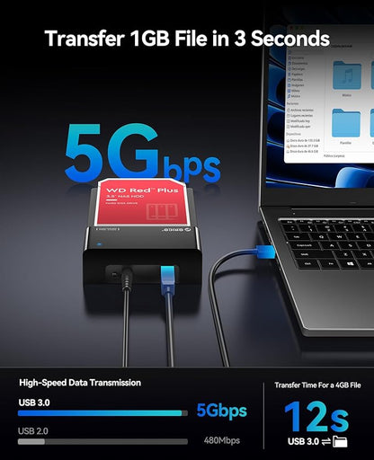 ORICO External USB 3.0 to SATA Hard Drive Lay-Flat Docking Station for 2.5 or 3.5in HDD, SSD Up to 24TB [Support UASP]
