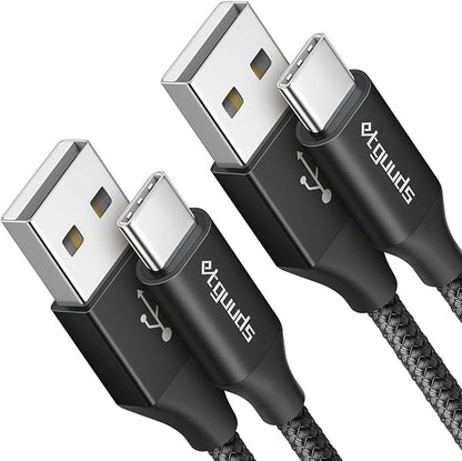 etguuds 6ft USB A to USB C Cable 3A Fast Charging, 2-Pack USB A to USB Type C Charger Cord for iPhone 16 15 Pro/Pro Max/Plus, for Samsung Galaxy S24 S23 S22 S21 S20 S10 A55 A54 Flip Note, Moto, Black