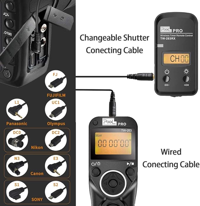 Wireless Shutter Release Compatible for Nikon, PIXEL 2.4G Remote Shutter Release Cable Wireless Timer Remote Control DC0/DC2 Compatible for Nikon D850 D750 D610 D5300 D3300 D7500 D1 D2 D3