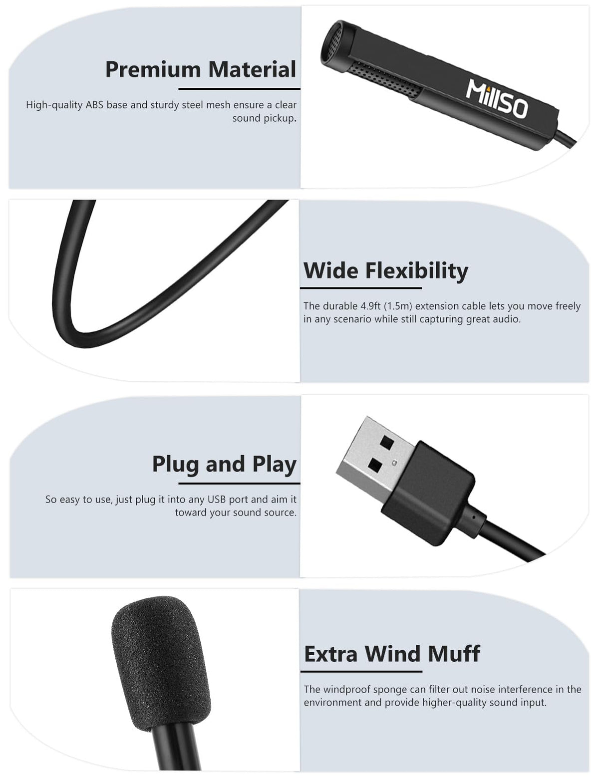 MillSO USB PC Microphone External Lavalier Mini USB Microphone for Computer