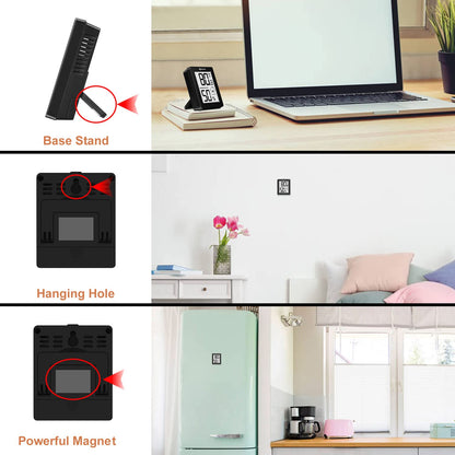 Indoor Thermometer 3Pcs with Battery Magnetic Stand Digital Humidity Gauge