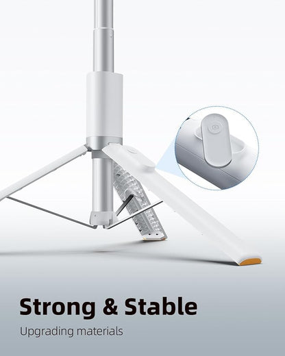 TODI 63" Phone Tripod, Extendable Selfie Stick with Wireless Remote and Phone Holder, Portable All-in-1 Cell Phone Tripod Stand for Video Recording, Compatible with iPhone/Android (White)