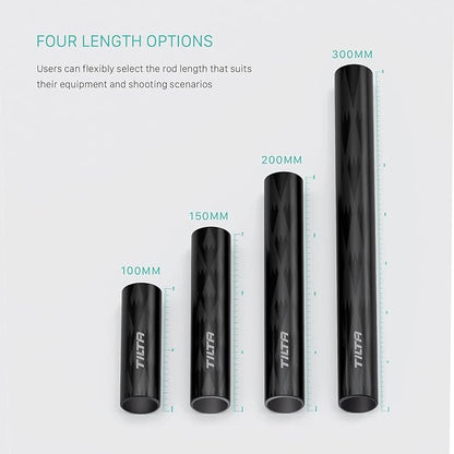Tilta 2X Carbon Fiber Rods 15mm for Rail Support System | Increased Strength | Limited Reflection | Lightweight | DSLR Shoulder Rig, Camera Stabilizer Cage, Matte Box (20cm)