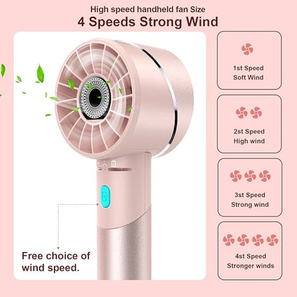 Handheld Fan, Mini Small Portable Turbo Fan, USB Type-C Rechargeable with 4 High Speeds Personal Fans, Max 16 Hours Working Time, Small Hand Fan for Travel, Camping, Office, Home, Outdoor - Pink