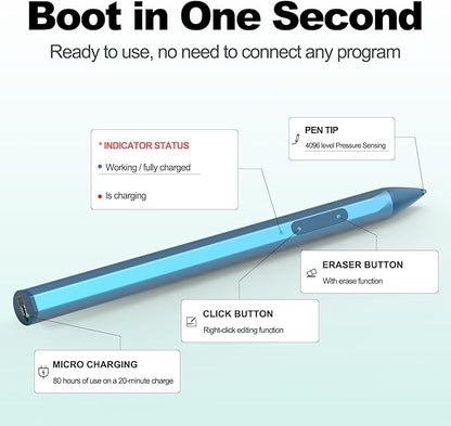 Stylus for HP Envy X360 Pavilion x360 Specter X360 Spectre x2 Envy x2 Touchscreen Laptop Rechargeable MPP 2.0 Tilt Pencil 4096 Pressure Sensitivity Using The Microsoft MPP Protocol,Blue