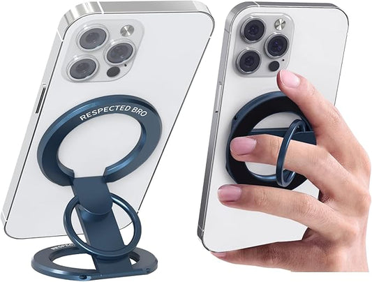 RESPECTED-BRO-Magnetic-Phone-Ring-Holder with Dual Rings, Compatible with iPhone 17/16/15/14/13/12, Multifunctional Stand for Desk,Office,Gym,Kitchen & All Metal Surfaces, Finger Loop Grip (Dark Blue)
