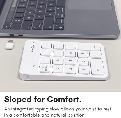 Macally USB C Wireless Number Pad | Numeric Keypad for Mac MacBook iMac | Wireless 10 Key for Laptop PC Computer Notebook Surface Chrome (2.4G USB) Perfect for Data Entry Numpad Number Keyboard
