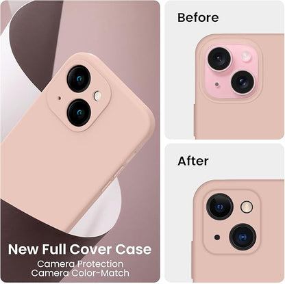 FireNova Designed for iPhone 15 Plus Case, Silicone [Camera Protection] Case with [2 Screen Protectors], Soft Anti-Scratch Microfiber Lining Inside, 6.7 inch, Pinksand