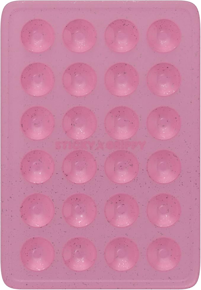 Suction Phone Case Mount, Sillicon Adhesive Phone Accessory for iPhone and Android, Hands-Free Fidget Toy Mirror Shower Phone Holder, Tiktok Videos and Selfies (Pink Glitter)